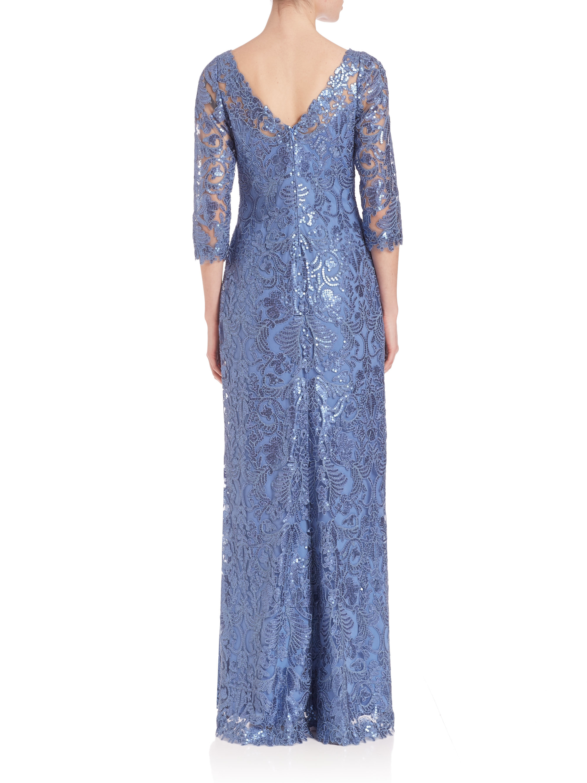 Lyst Tadashi Shoji Sequin Embellished Lace Gown In Blue